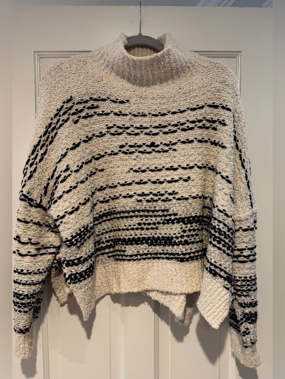 Pilcro Cream and Black Striped Turtleneck Sweater